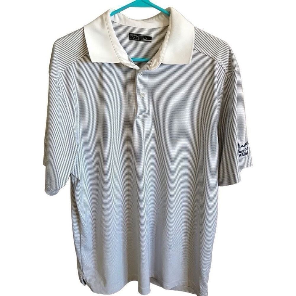 Callaway golf polo SZ Large blue white striped short sleeve athletic